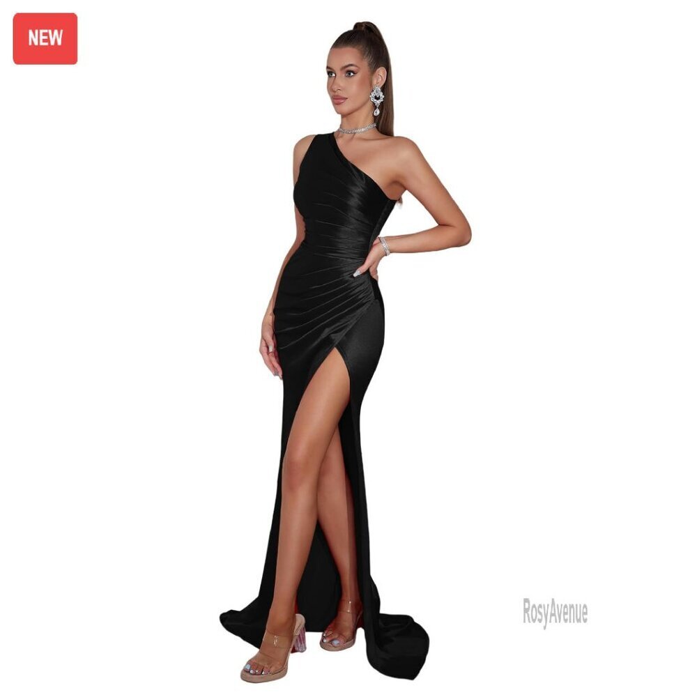 Satin One Shoulder Maxi Formal Dress Corset Bodycon Evening Gown